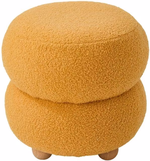 Garden Sanctuary Modern Cylindrical Bouclé Upholstered Footstool in Yellow – 1