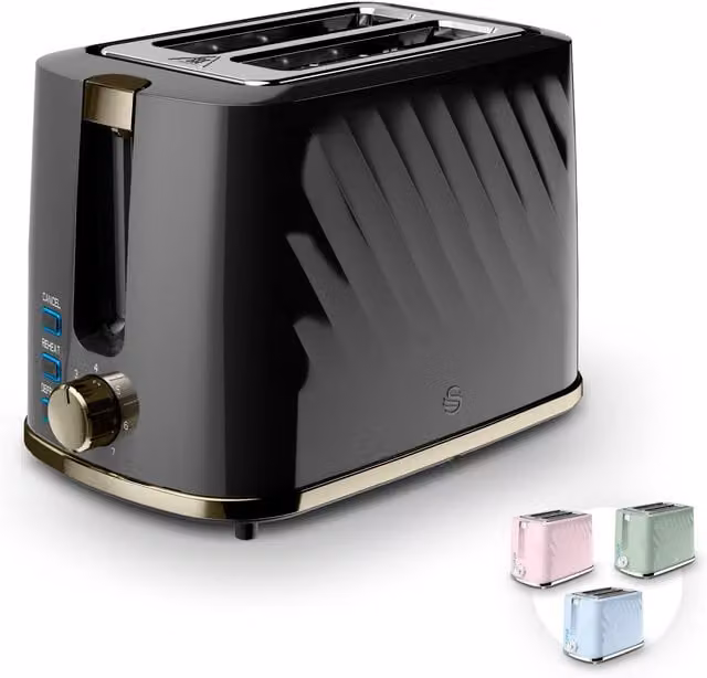 Swan Windsor 900W 2 Slice Toaster in Blue and Black with Chrome Accents