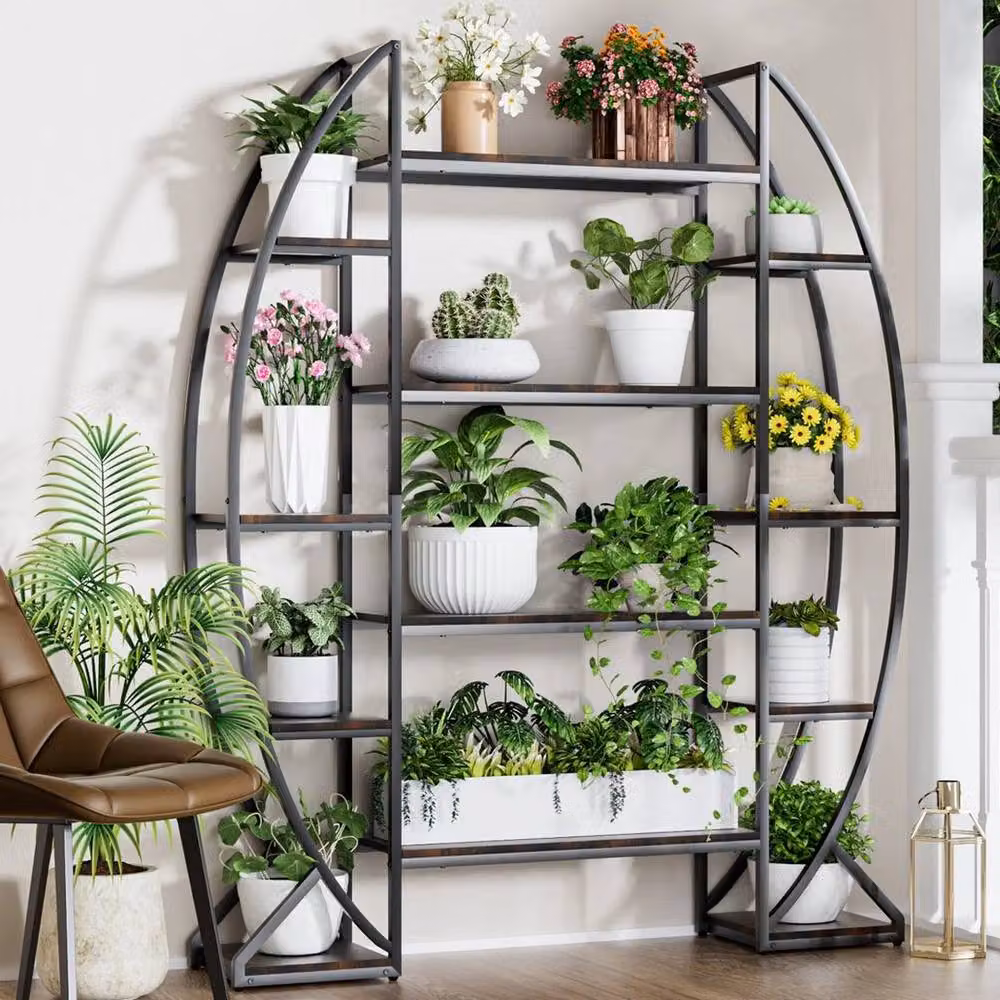 EONLION 8 Tier Industrial Metal Plant Stand Shelves in Brown, Height: 100 cm – 5
