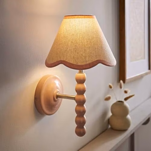 ValueLights Bobbin Pair of Pink Fabric Wall Lights with E14 Bulb Holders and Mains Wired Connection – 1