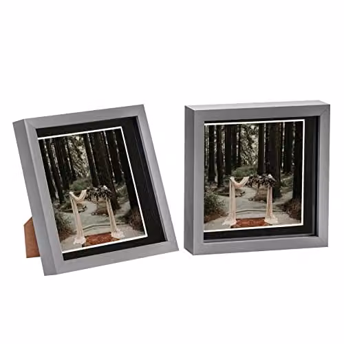 Nicola Spring 3D Shadow Box Square Photo Frames, Pack of 2, Black and Grey