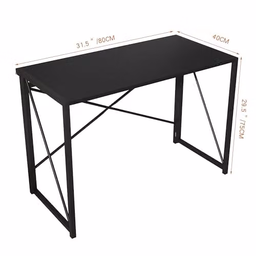 MCC Direct Miami Folding Computer Desk in Black, W: 80 cm, D: 50 cm, H: 75 cm – 2