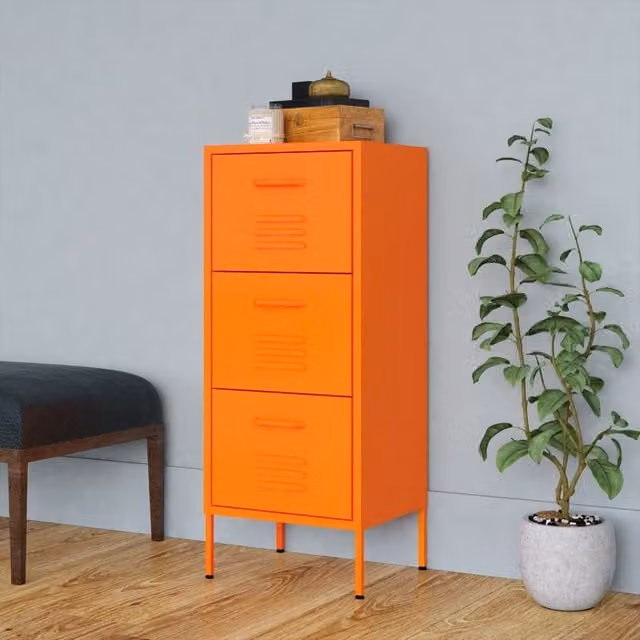 Berkfield Home Orange Metal Storage Cabinet with Internal Drawers W: 42.5 cm, D: 35 cm, H: 101.5 cm – 1