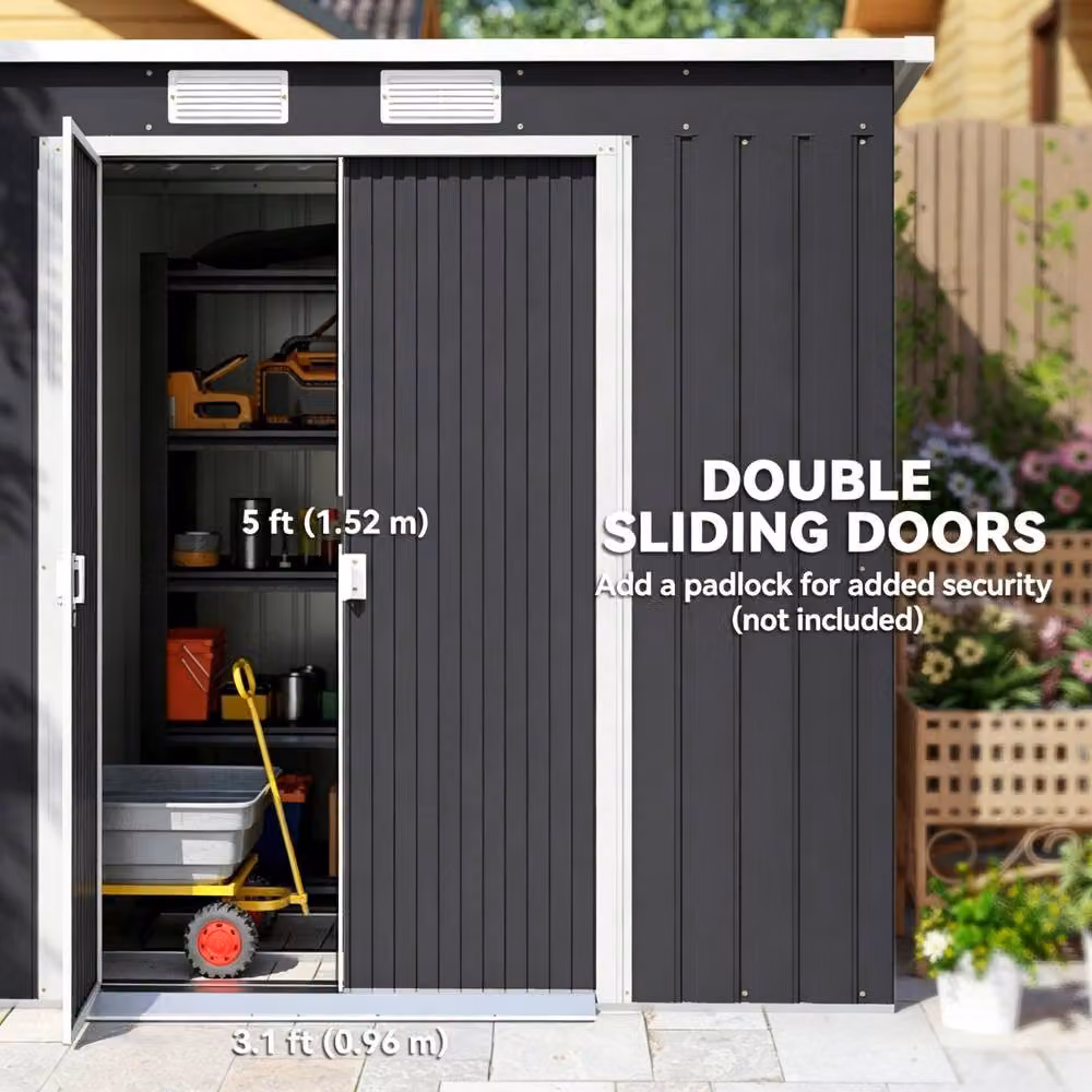 STILVORA Modern Grey Galvanised Steel Garden Shed with Sliding Doors and Side Vent, W: 204 cm, D: 119 cm, H: 172 cm – 7