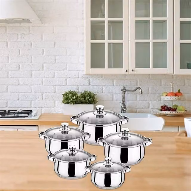 Nordara 5 Pack Stainless Steel Stock Pots with Lids, Silver