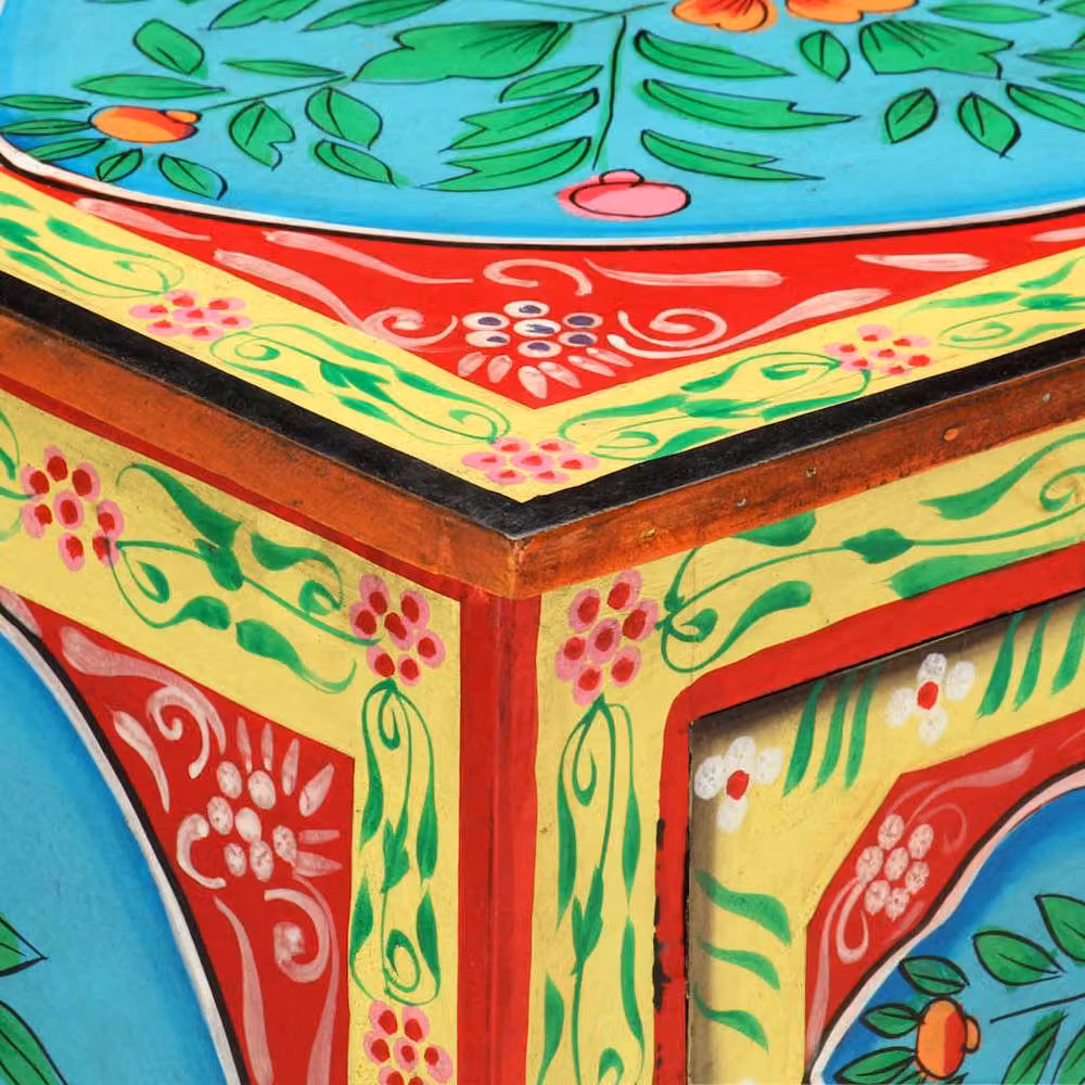 Berkfield Home Hand Painted Floral Bedside Cabinet in Multicolour Solid Mango Wood, W: 40 cm, D: 30 cm, H: 50 cm – 4