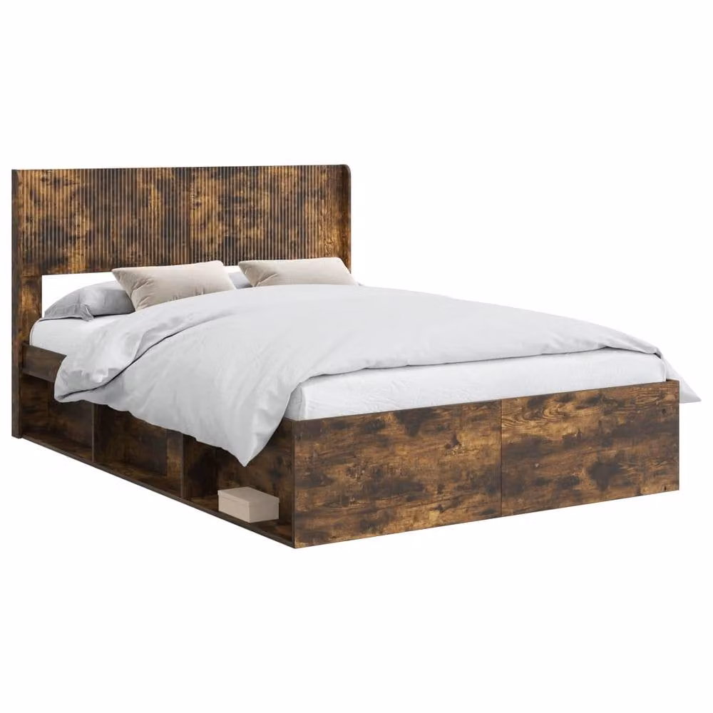 Berkfield Home Modern Bed Frame with Headboard and Side Compartment Storage, Smoked Oak, Brown, W: 135 cm, L: 190 cm – 2
