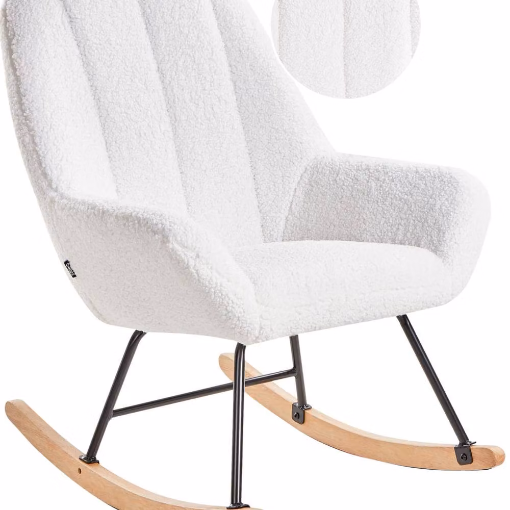 Wyld and Coco Off-White Boucle Rocking Chair with Black Metal Legs – 2