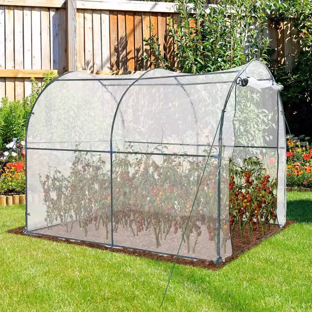 Outsunny Transparent Walk-in Polytunnel Greenhouse in Dark Green
