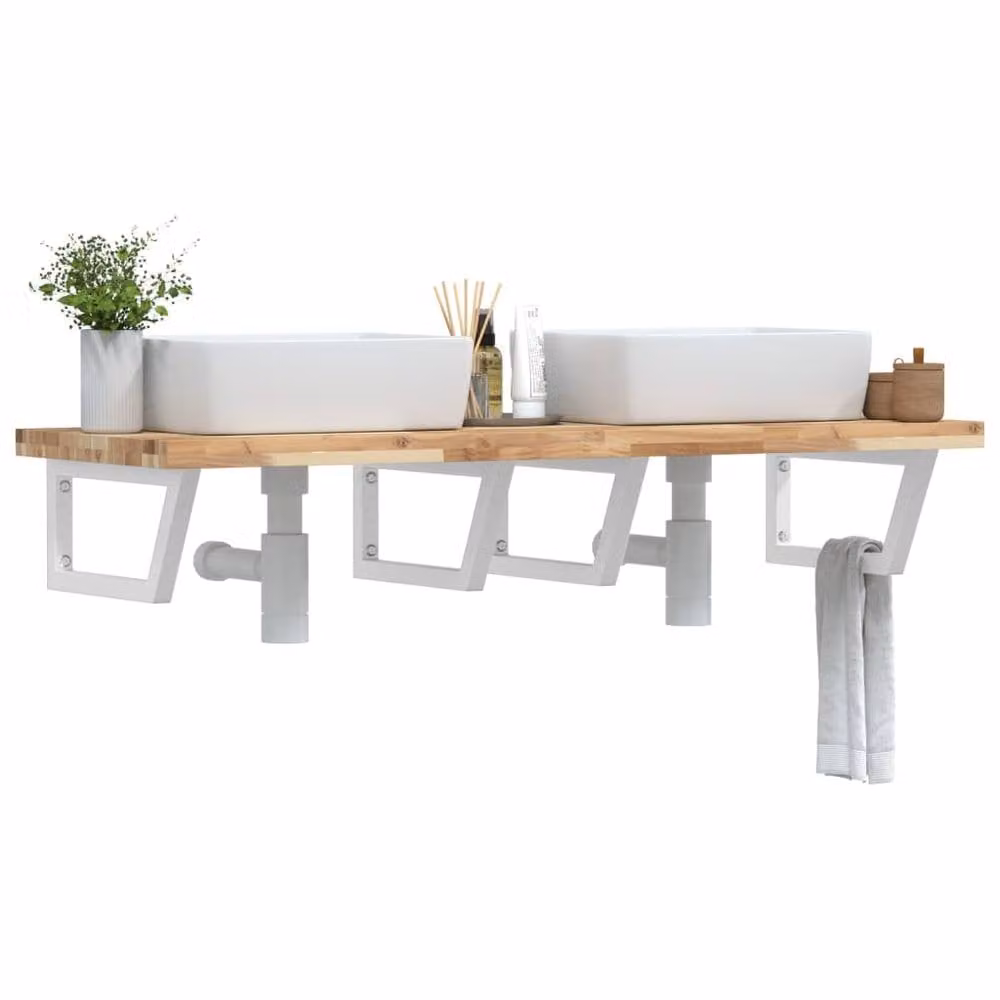 Berkfield Home Elegant Wall Mounted Basin Shelf in Brown Acacia Wood and Steel