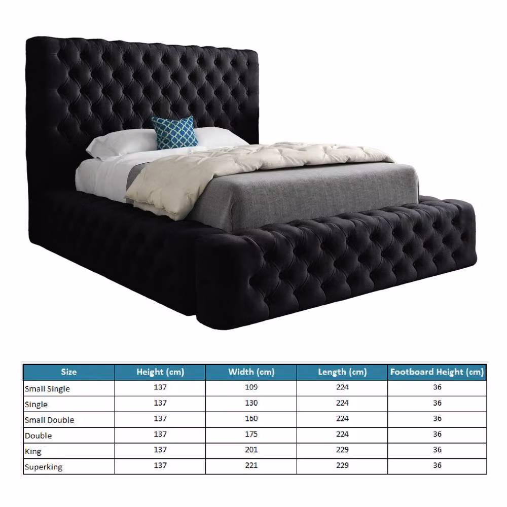 Casani Woolmer Black Velvet Chesterfield Upholstered Bed Frame W/D/H: 200 x 120 x 137 cm – 6