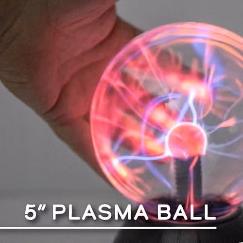 Global Gizmos 48929 5 Inch Mega Plasma Ball Night Light with Touch and Sound Activation, Multicoloured Lightning Display, USB Powered, Black – 6