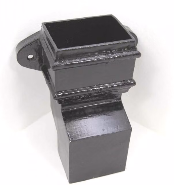 Hargreaves Premier Cast Iron Square Downpipe Eared Anti-Splash Shoe, 100mm, Black