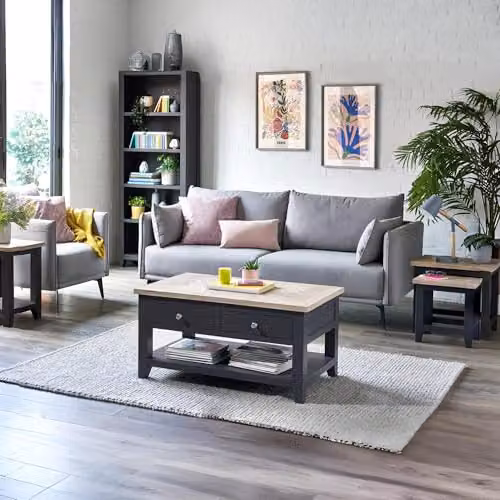 Julian Bowen Bordeaux Rectangular Oak and Grey Wooden Coffee Table W/D/H: 100 x 60 x 50 cm – 4