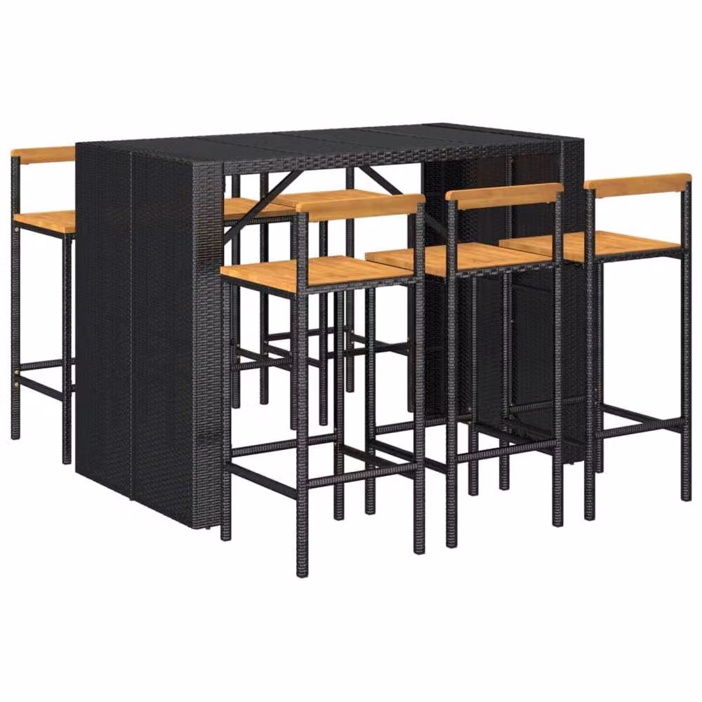 Berkfield Home 7 Piece Black Poly Rattan and Solid Acacia Wood Garden Bar Set – 3