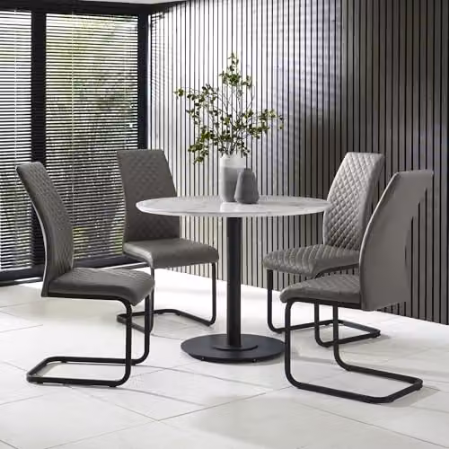 Julian Bowen Xavier Set of 4 Modern Grey Faux Leather Dining Chairs with Black Cantilever Legs, H 100 x W 43 cm – 3