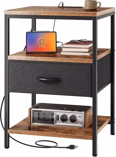 Kelvenix Narrow Side Table in Brown with USB and Power Outlets – 1