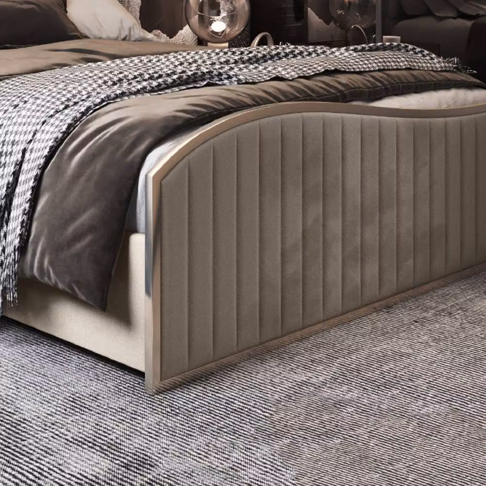 Casani Gainsborough Upholstered Velvet Designer Bed Frame in Cream and Beige, W/D/H: 140 x 200 cm – 5