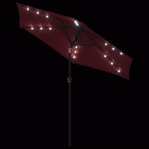 vidaXL Garden Parasol with LEDs and Steel Pole, Red, W: 225 cm, D: 225 cm, H: 212 cm – 3