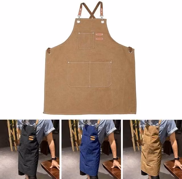 FLAVORA Unisex Brown Waxed Canvas Work Apron, Waterproof and Oil Resistant, W/H: 100 x 15 cm
