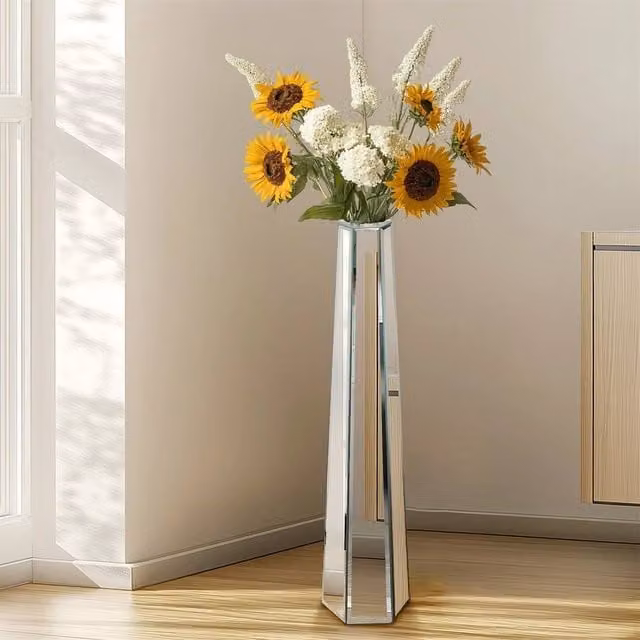 FLAVORA Modern Silver Glass Decor Vase, H 100 cm x W 15 cm x D 15 cm – 1