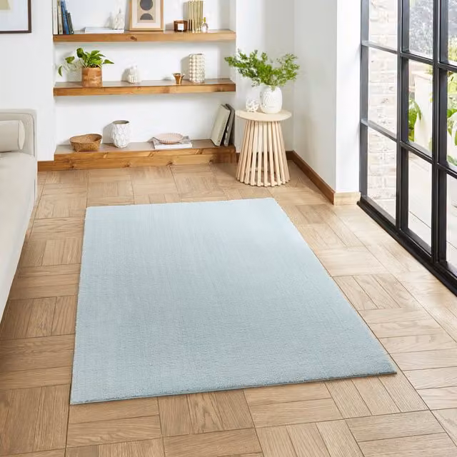 Terrys Blue Washable Rectangular Polyester Rug