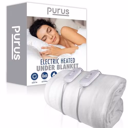 Purus Luxury White Polyester Fully Fitted Electric Heated Under Blanket with 3 Heat Settings, W/D/H: 180 x 200 cm – 1