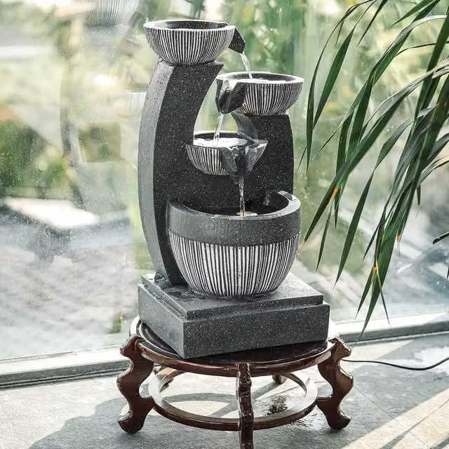 Livingandhome 4-Tier Cascade Bowls LED Water Fountain Waterfall Feature, Grey