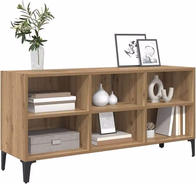 Berkfield Home Artisan Oak Medium TV Stand in Brown with Metal Accents – 1