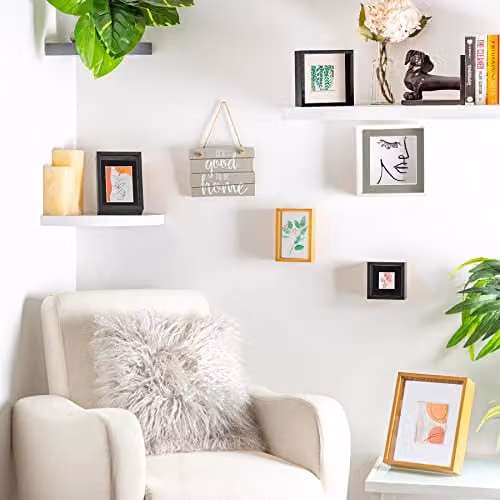 Nicola Spring Pack of 2 White Wooden 3D Deep Box Photo Frames with Black Mounts for Displaying Crafts and Memories – 2