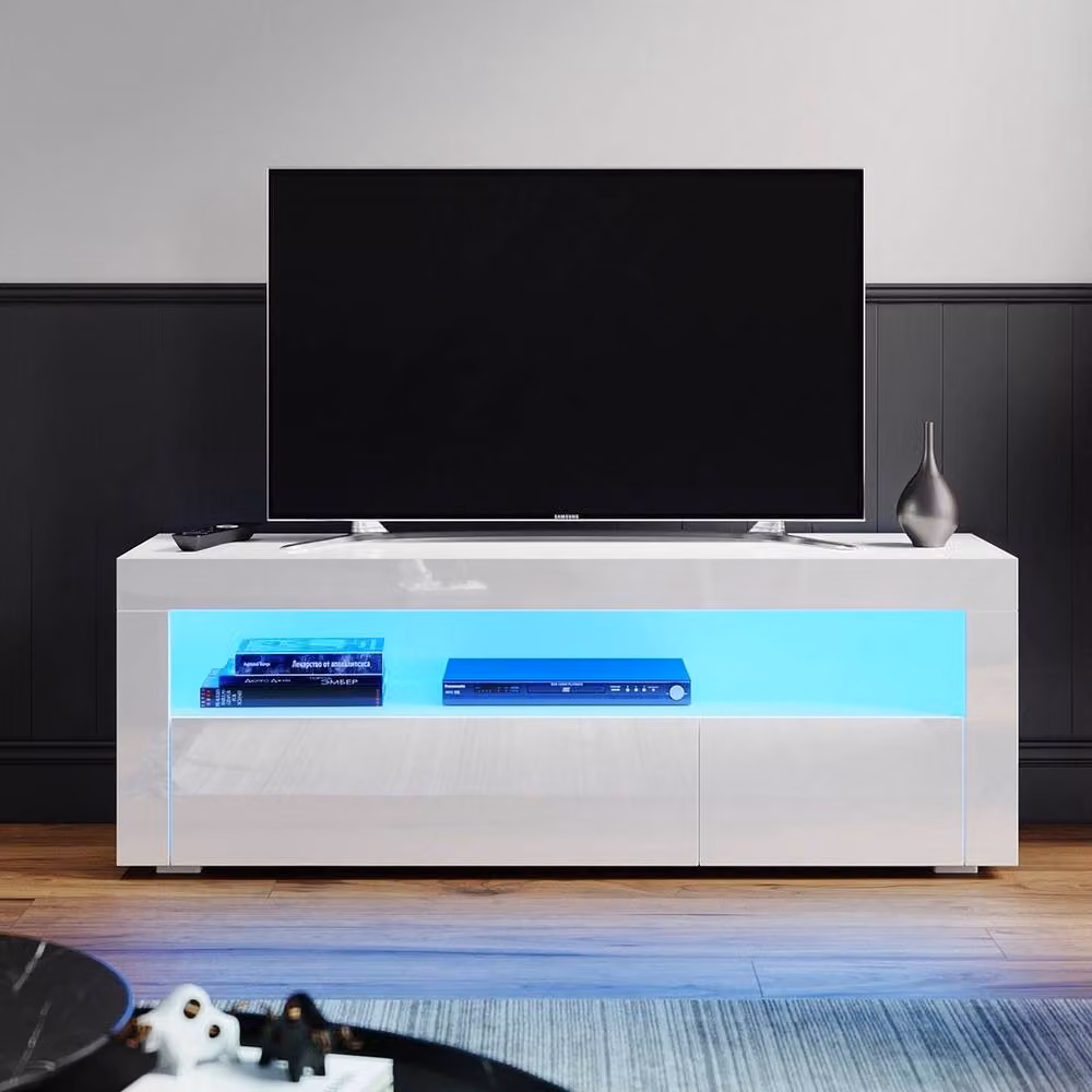 ERGOVEXA White High Gloss TV Stand Entertainment Unit Cabinet with Integrated LED Light, W/D/H: 120 x 35 x 45 cm – 4