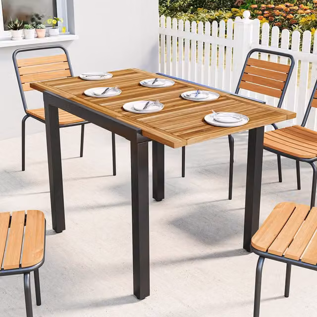 Outsunny Expandable Acacia Wood Patio Dining Table in Brown