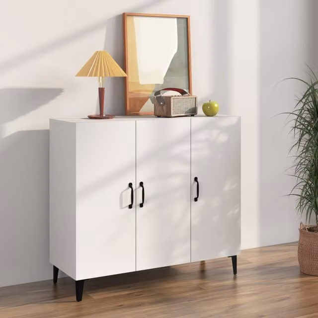 Berkfield Home White Sideboard in Engineered Wood, W/D/H: 90 x 34 x 80 cm – 1