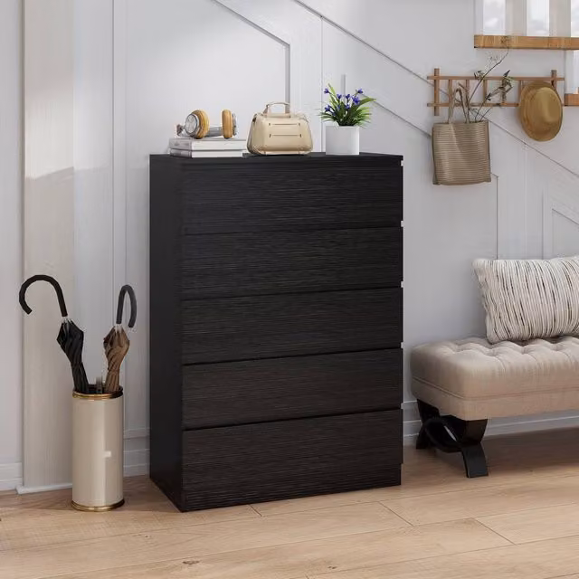 HOMCOM 5-Drawer Chest of Drawers in Black, W/D/H: 80 x 38 x 115 cm