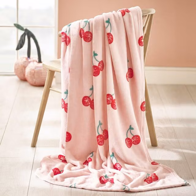 Catherine Lansfield Disco Cherries Pink Polyester Bedspread W: 240 cm, D: 200 cm