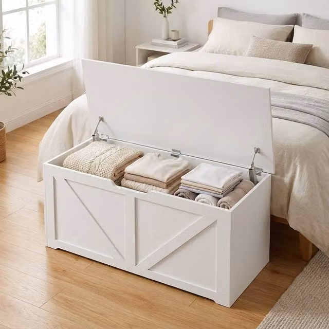 STILVORA White Matt MDF Storage Bench with Safety Hinges