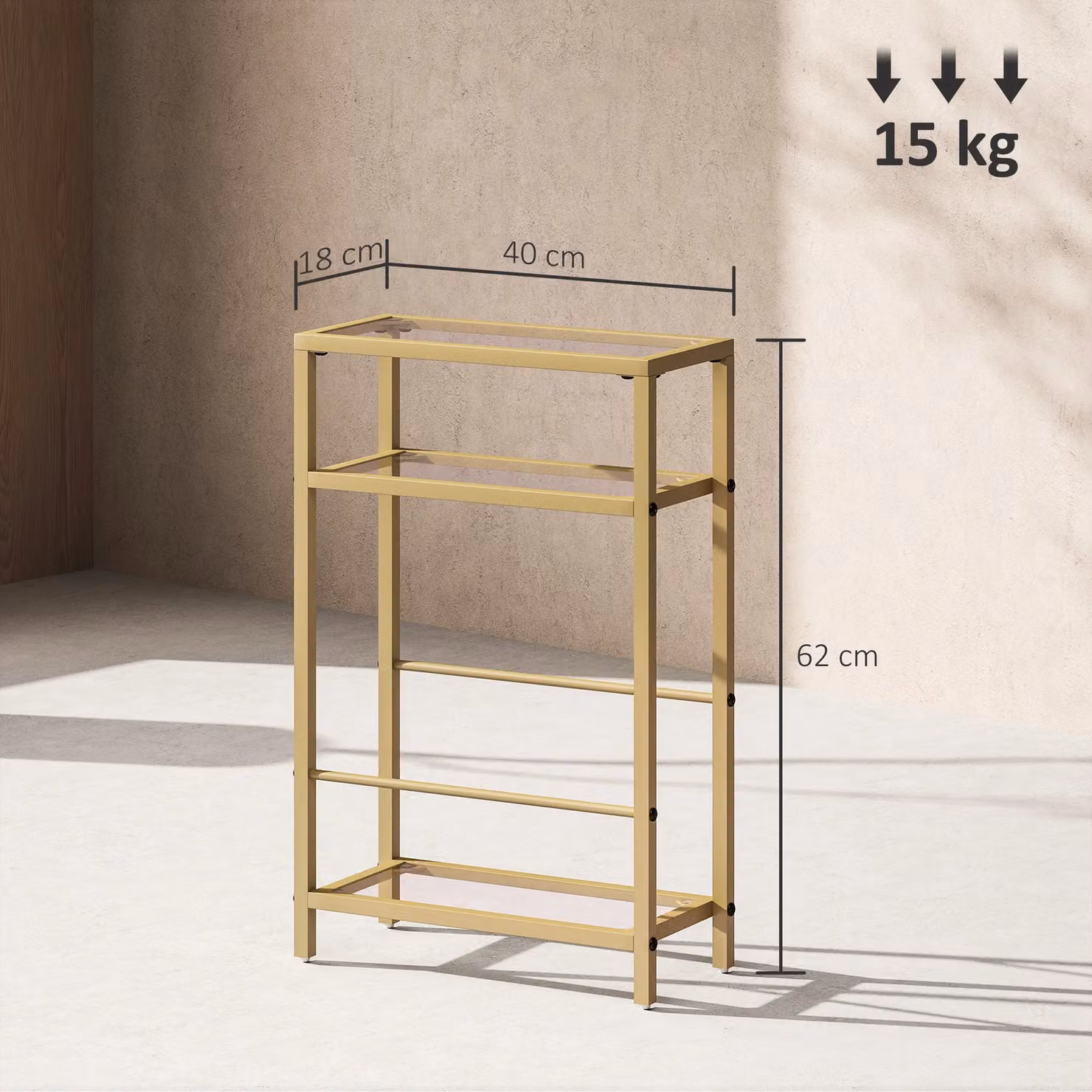 HOMCOM Modern Slim Side Table with Tempered Glass Tabletop in Gold – 3