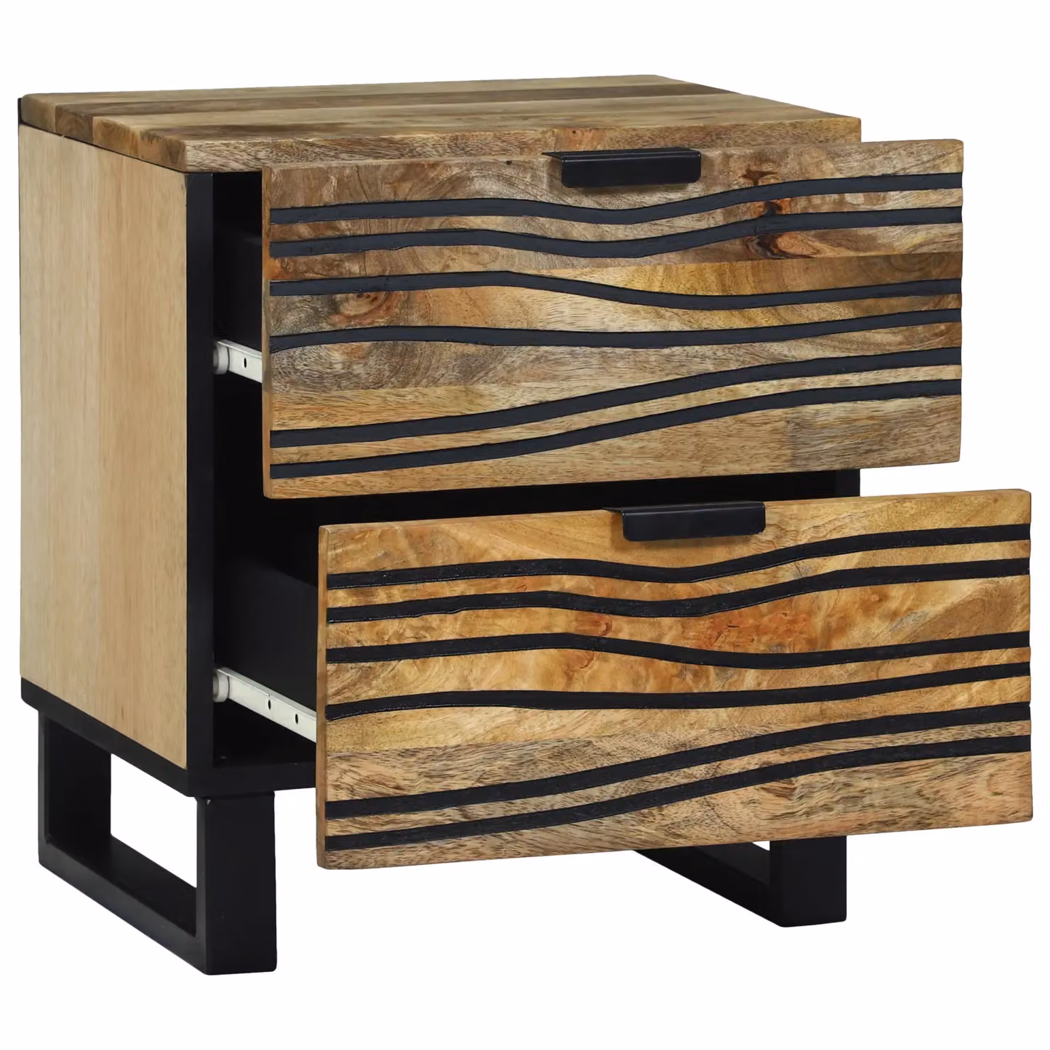 Berkfield Home Bedside Cabinet in Beige, Solid Mango Wood and Engineered Wood, W/D/H: 40 x 33.5 x 46 cm – 2