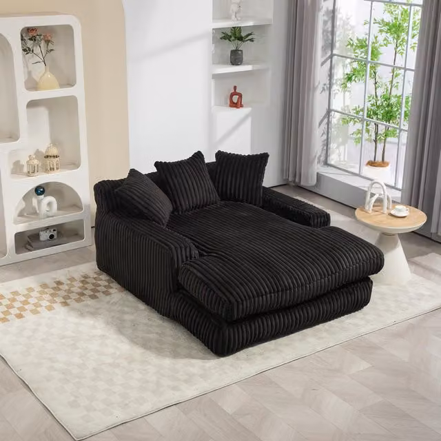 Aosom UK Modern Oversized Chaise Lounge Chair with Memory Foam Seat and Sofa Bed, Black, L: 155 cm, W: 125 cm, H: 63 cm – 1