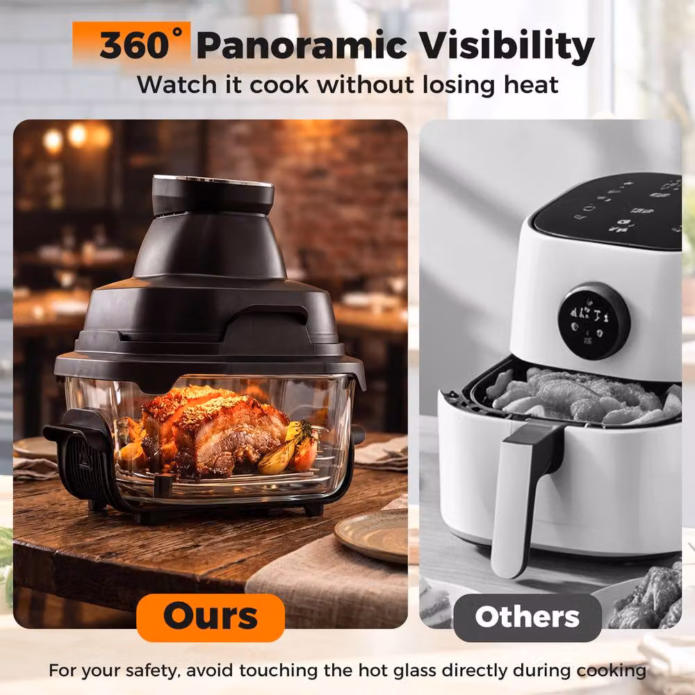 Costway 6-in-1 Portable Glass Air Fryer and Baker with Lids, 1500W, Black – 6