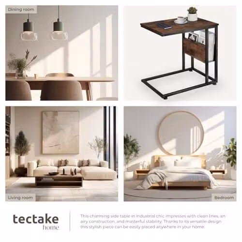tectake Height Adjustable Bedside Table in Brown and Black with Industrial Design, W/D/H: 55 x 36.5 x 60 cm – 8