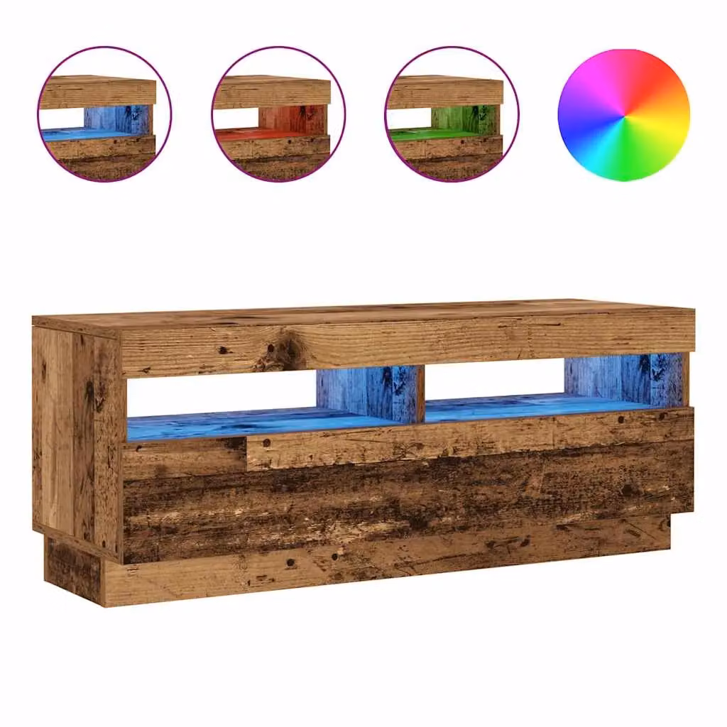 Berkfield Home Modern TV Cabinet with LED Lights in Old Wood Brown, W/D/H: 100 x 35 x 40 cm – 2