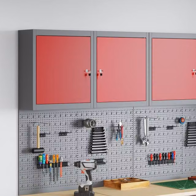 Berkfield Home Wall-Mounted Metal Tool Cabinet in Red and Grey, W/D/H: 50 x 20 x 55 cm