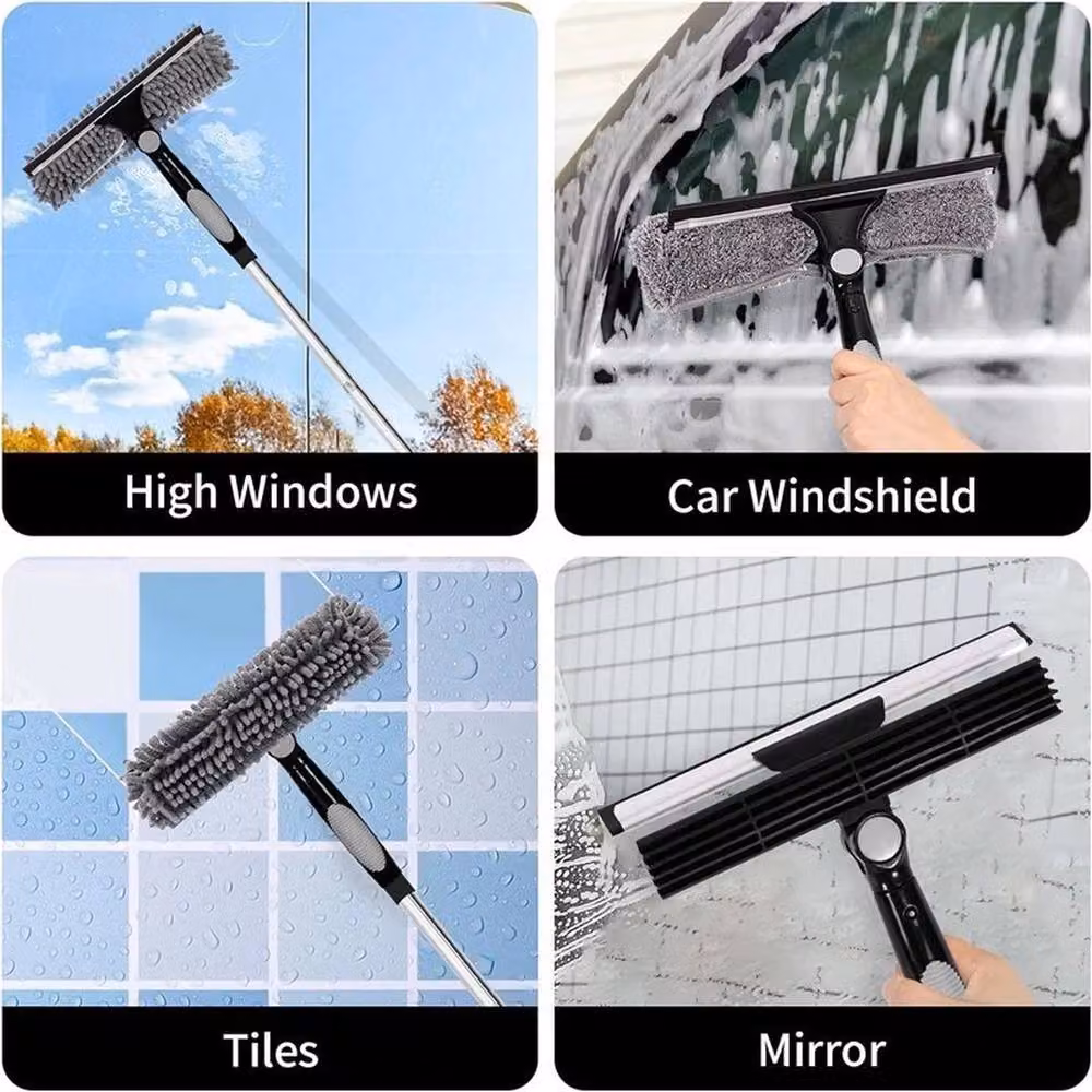 NESTLUNE Grey Telescopic Extendable Window Squeegee with Microfibre Head and Scraper, W: 100 cm, D: 15 cm – 5