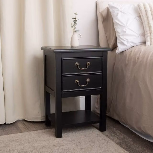 Melody Maison Briggs Range Black 2 Drawer Bedside Table With Shelf