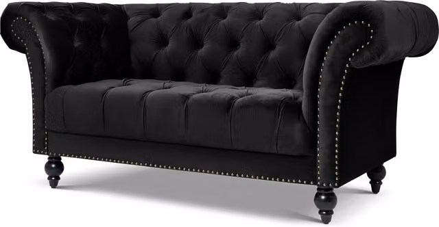 Bravich Chesterfield Rolled Arm Velvet Sofa in Black
