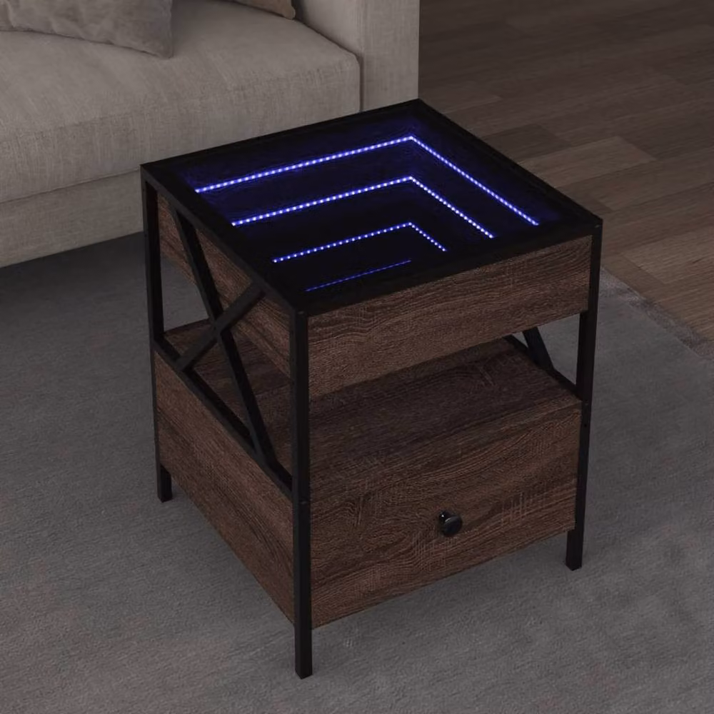 Berkfield Home Infinity LED Decorative Coffee Table in Brown Oak, W/D/H: 40 x 40 x 51 cm – 2
