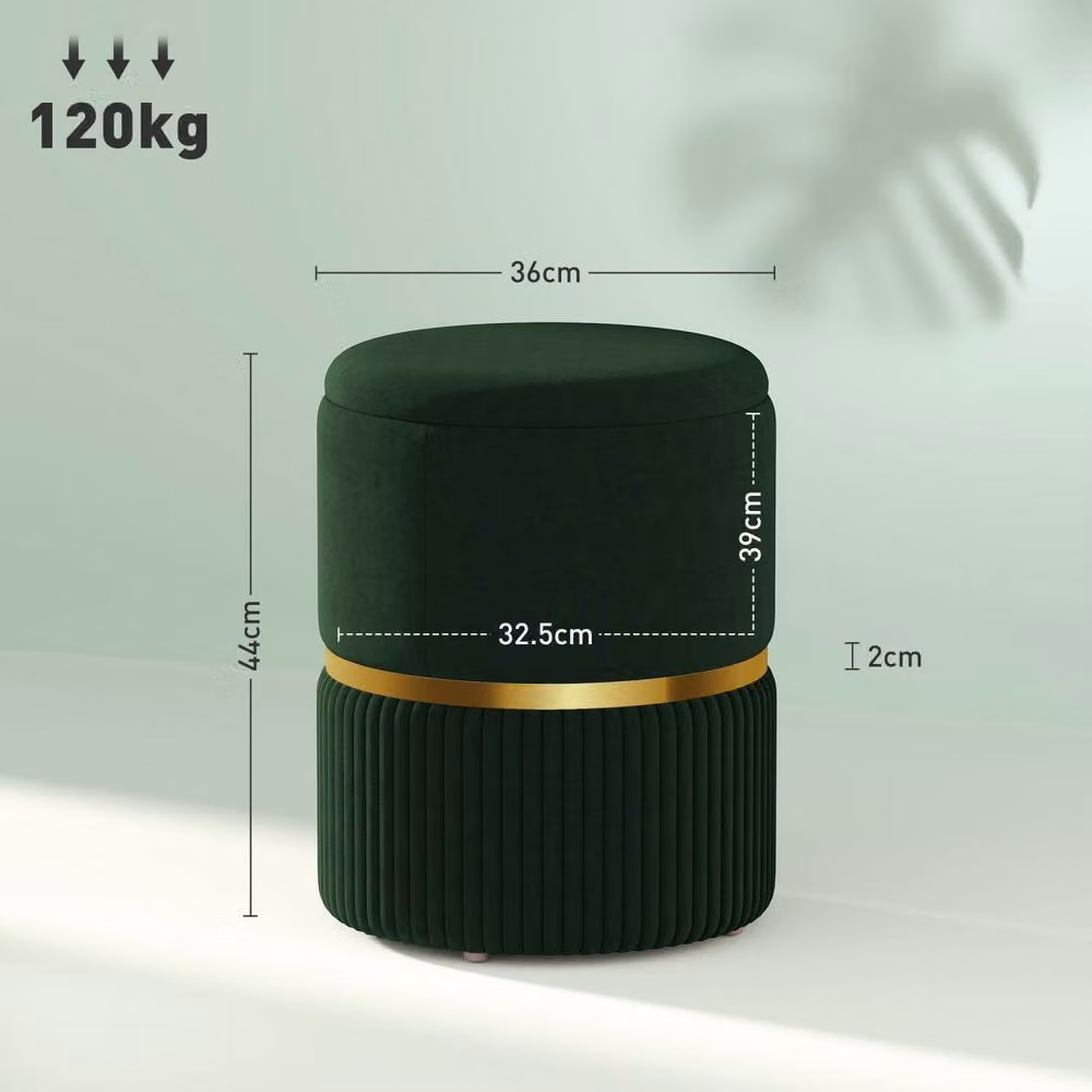 Wyld Haus Rapa Dark Green Etched Velvet Cylindrical Storage Ottoman with Gold Detail – 3