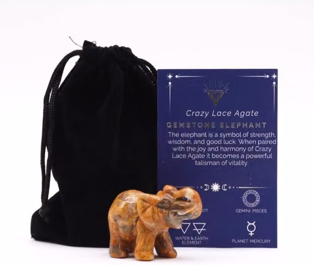 KDMD Lucky Elephant Figurine in Orange Crazy Lace Agate Stone – 1