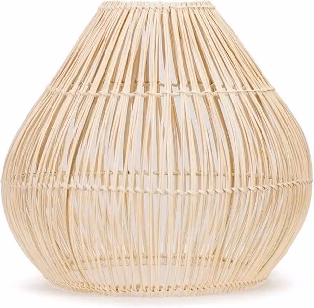 FORGEVIO Teardrop Easy Fit Ceiling Lampshade in Natural Brown Rattan and Fabric